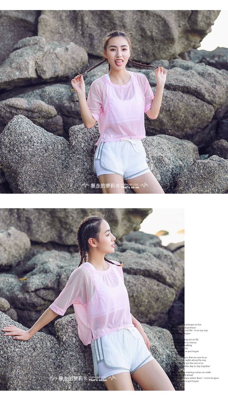 Sports Net Yarn T- Shirt For Running Yoga Fitness/Pink#/M