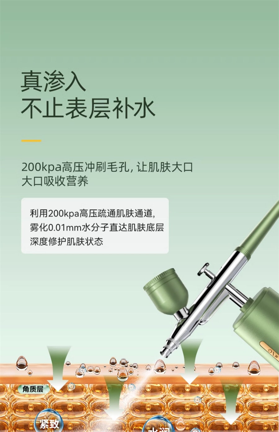 【中国直邮】康佳   便携手持注氧仪高压喷雾器纳米美容仪家用补水仪面部  绿色