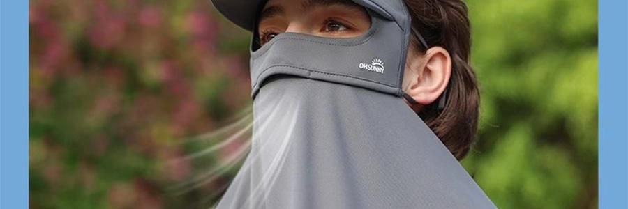 OHSUNNY 带帽檐款防晒面罩口罩 全脸防晒黑 护颈一体 云霜灰