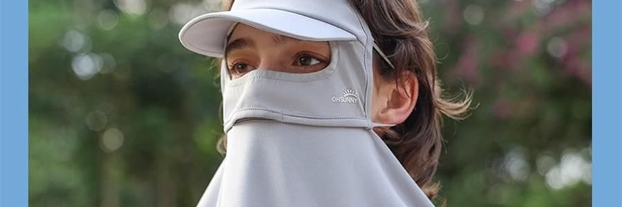 OHSUNNY 带帽檐款防晒面罩口罩 全脸防晒黑 护颈一体 云霜灰