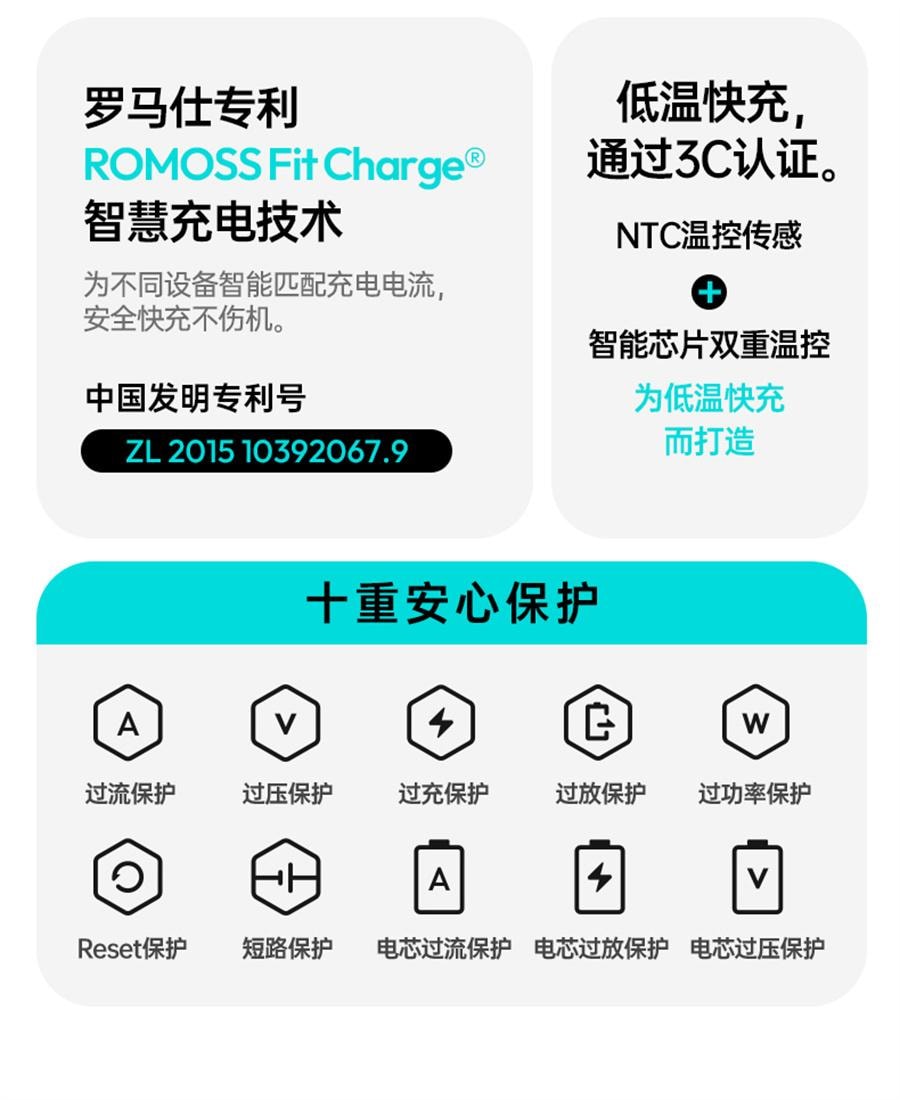 【中国直邮】 罗马仕 10000毫安充电宝2024新款快充1万毫安超薄小巧便携自带线移动电源  双线蓝色