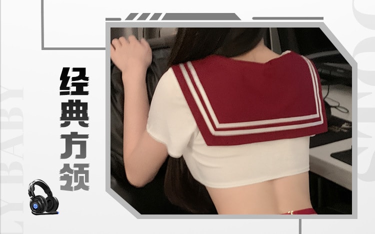 【中國直郵】霏慕 日系校園純欲齊臀JK套裝情趣內衣性感露臀水手製服
