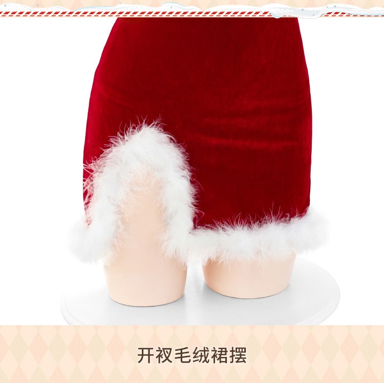 中國直郵 毛毛透紗繫帶聖誕情趣內衣套裝 紅色均碼 精美狐仙