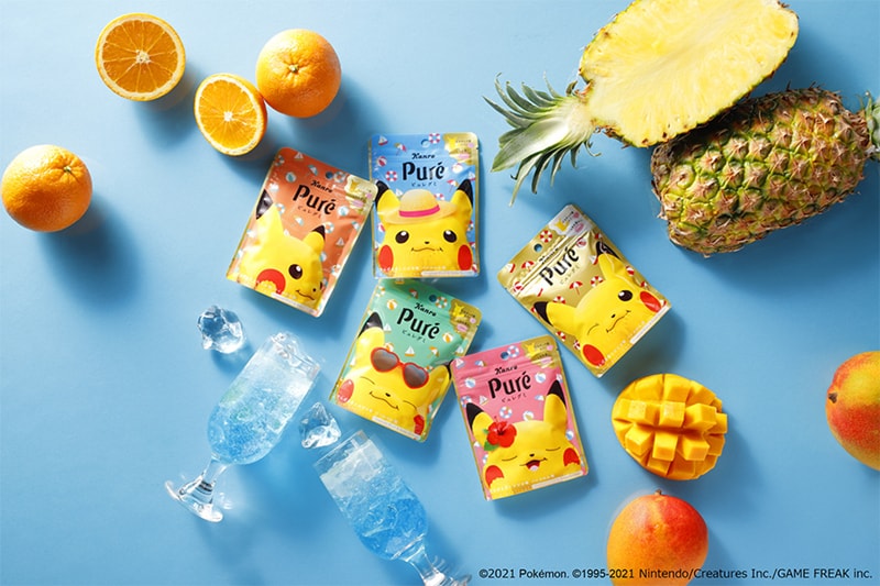 【日本直郵】日本KANRO PURE 期限限定 皮卡丘果汁彈性軟糖 夏季水果口味 63g 5款包裝隨機