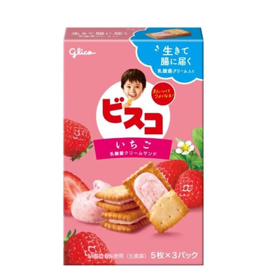 【日本直邮】 GLICO格力高 早餐儿童乳酸菌 草莓 夹心小饼干 15枚