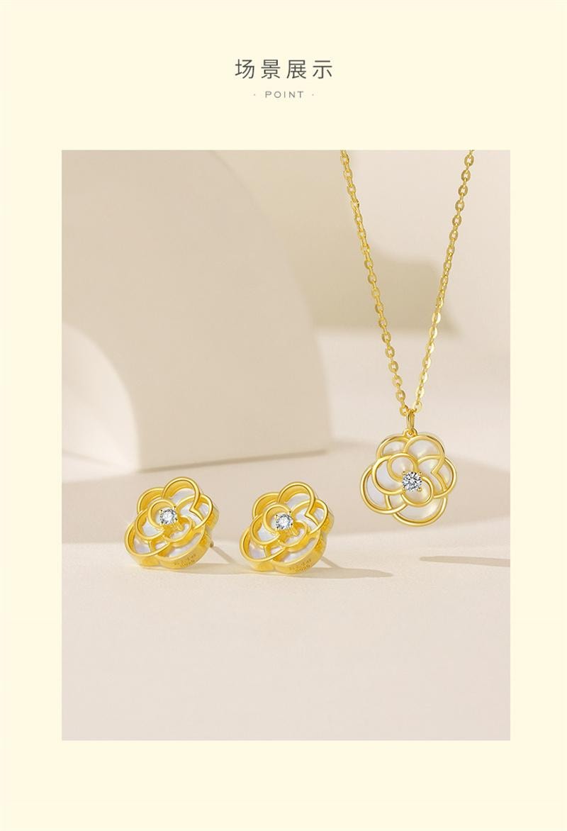 【中国直邮】 周大生 山茶花贝壳耳钉女纯银高级小众设计感耳环轻奢耳饰