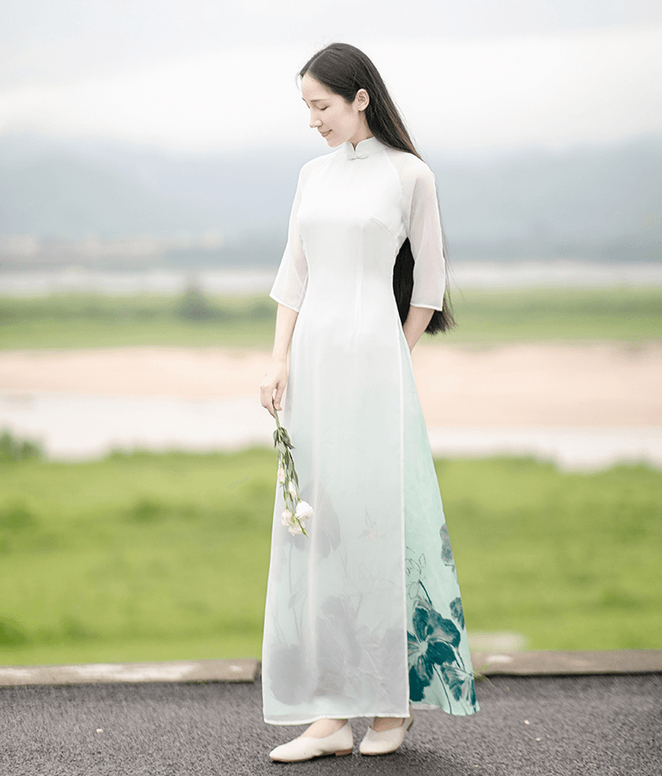 China Direct Mail 2019 Chinese Style Women's Vintage Print Long Cheongsam Green # 1piece