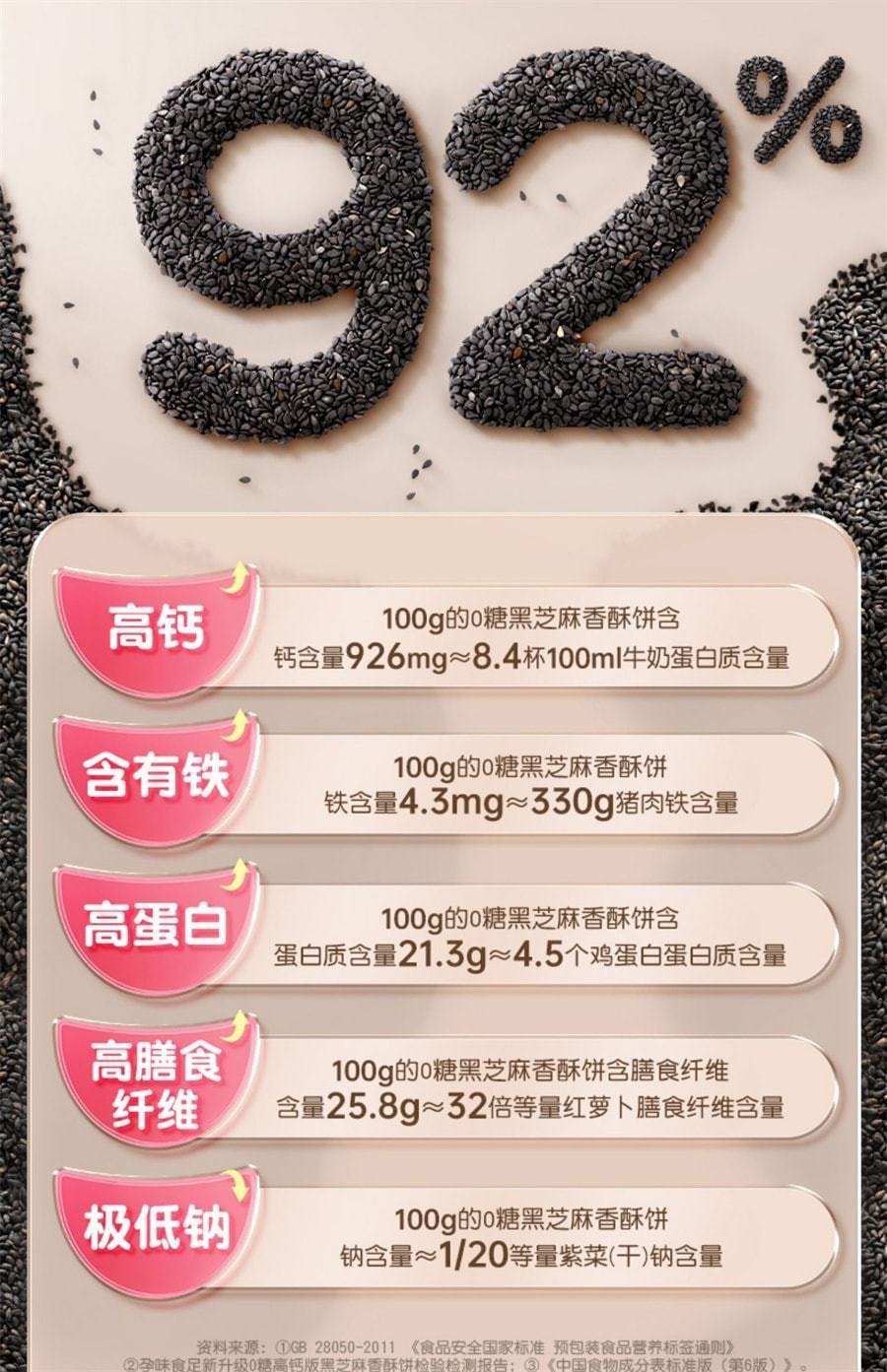 【中国直邮】 孕味食足 孕妇零食黑芝麻饼 无添加糖精 解馋抗饿营养小吃 180g/盒(0糖高钙版)