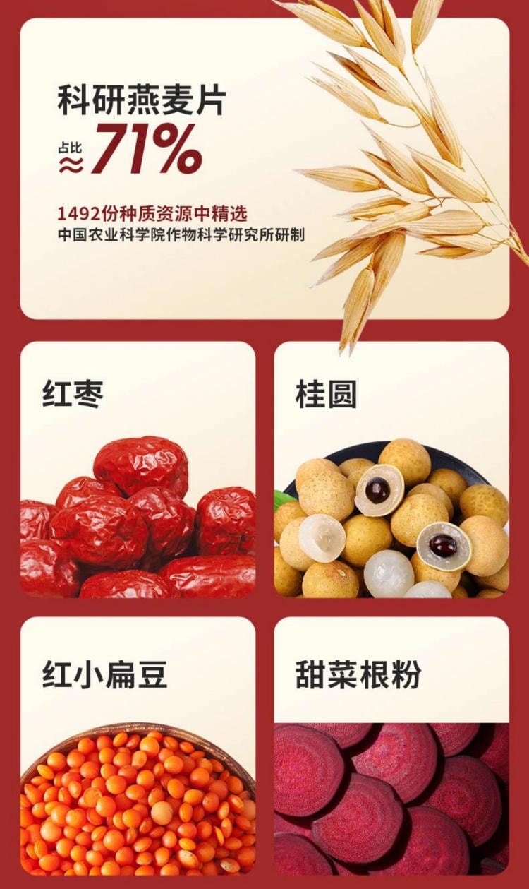 世壮 【农科院补血配方】五红粉 五红混合谷物燕麦片400g  非桂格营养代餐即食冲泡速溶食品营养红豆、红米、红枣、红扁豆、桂圆、甜菜干粉速溶五红粥【含铁元素29%NRV】