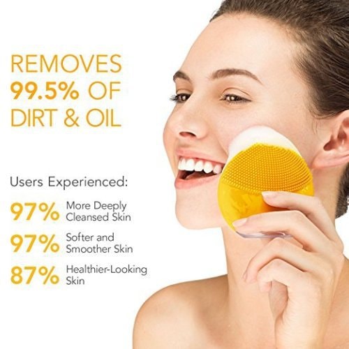 FOREO mini 2 Facial Cleansing Brush Gentle Exfoliation and Sonic Cleansing for All Skin Types--Yellow