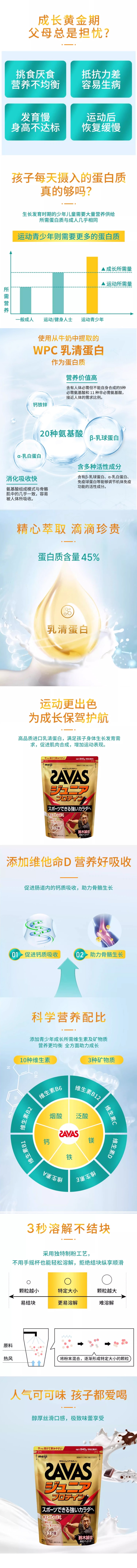 【日本直邮】MEIJI明治 SAVAS青少年儿童健身乳清营养蛋白粉 巧克力味 210g