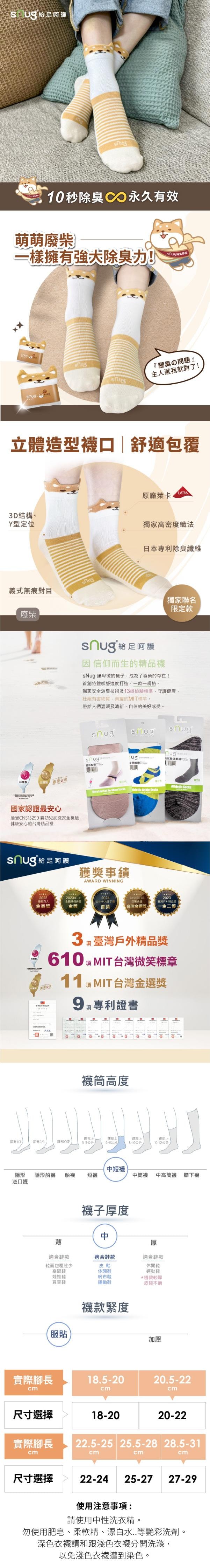 【台湾直邮】台湾 给足呵护 sNug 柴语录废柴除臭袜-黄 (18-20公分)