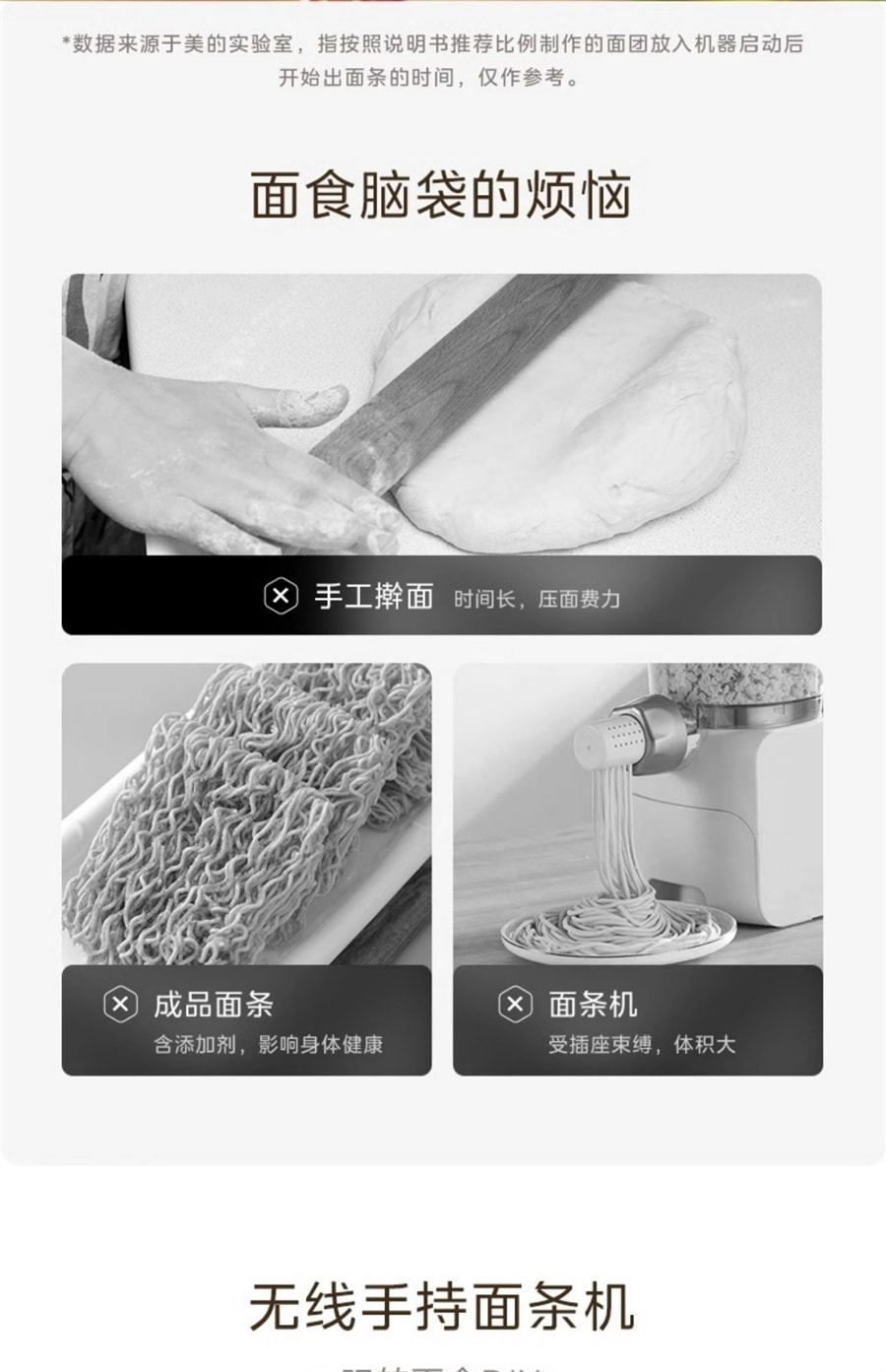 【中國直郵】美的 麵條機家用全自動手持壓面機小型電動餄絡機和麵壓麵條機 白色5模具+3工具