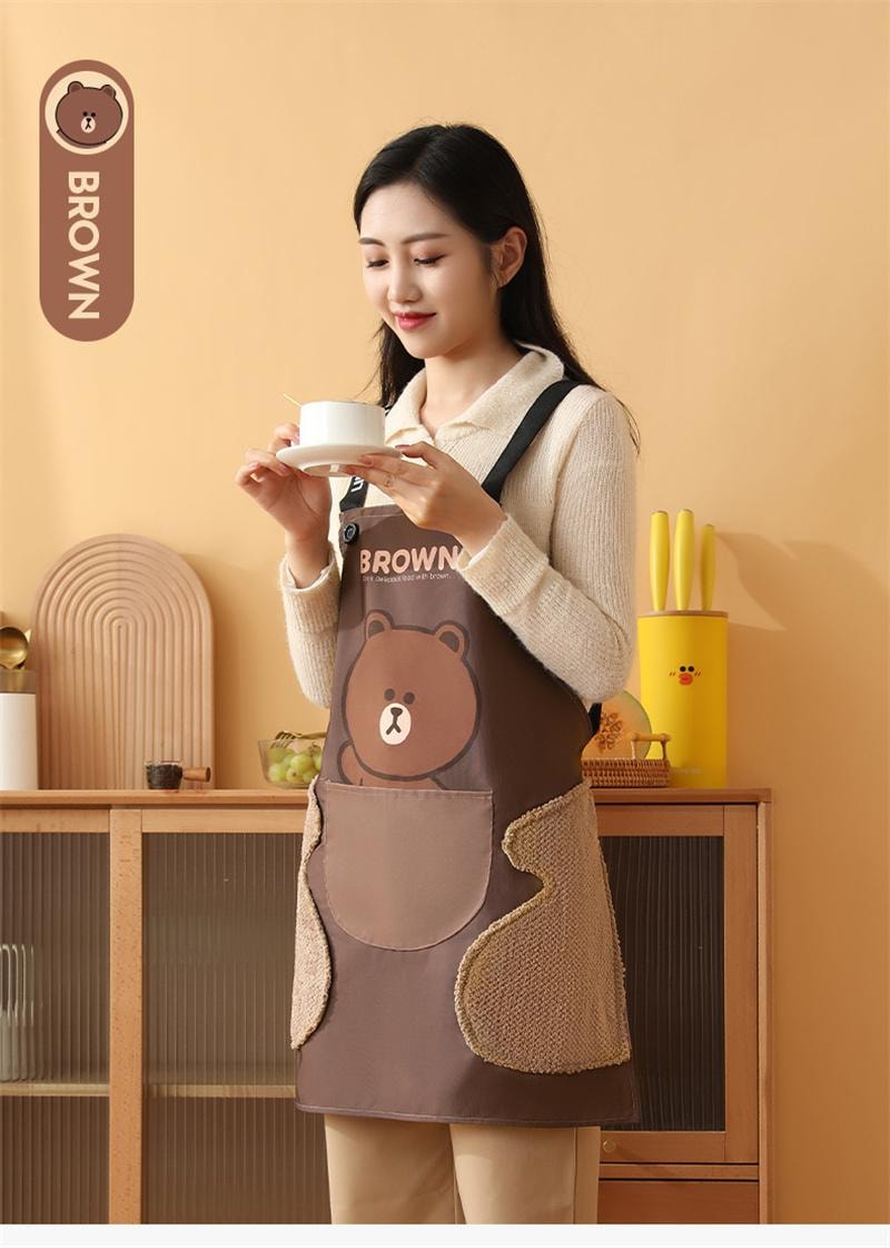 【中国直邮】 日本 LINE FRIENDS 围裙 新款防水耐脏围裙防水防油擦手 BROWN款 1个装