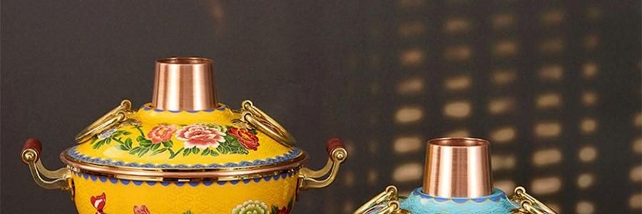 景泰蓝单人铜锅火锅 珐琅彩火锅涮锅 北京火锅铜锅涮肉 蓝色