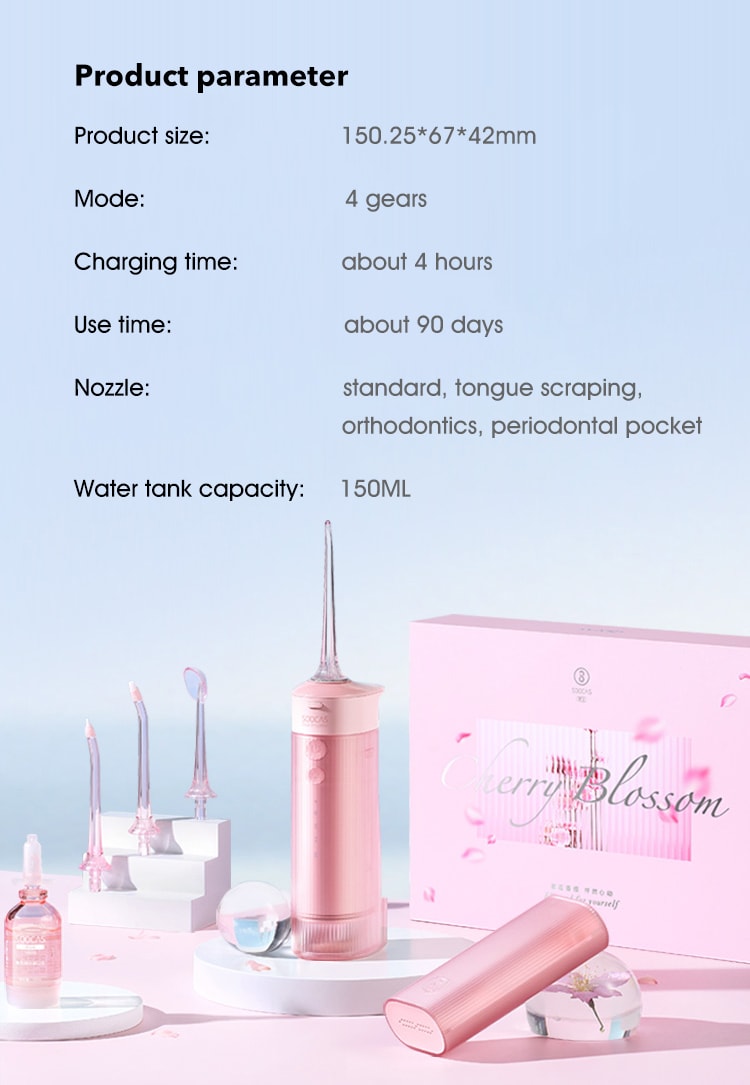Water Flosser Teeth 4 Type Nozzle Cleaner Oral Irrigator Pink