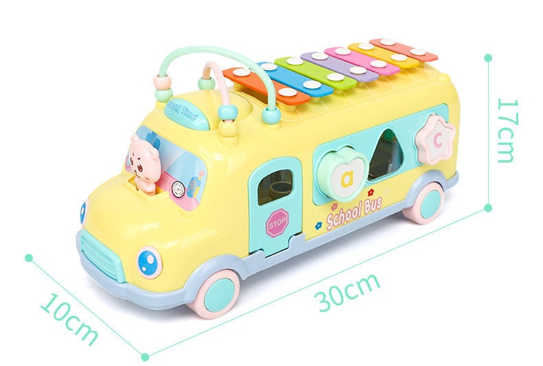 Infant Puzzle Early Education Toy Baby Percussion Instrument Fun Knock On The Piano Bus Yellow 1PC