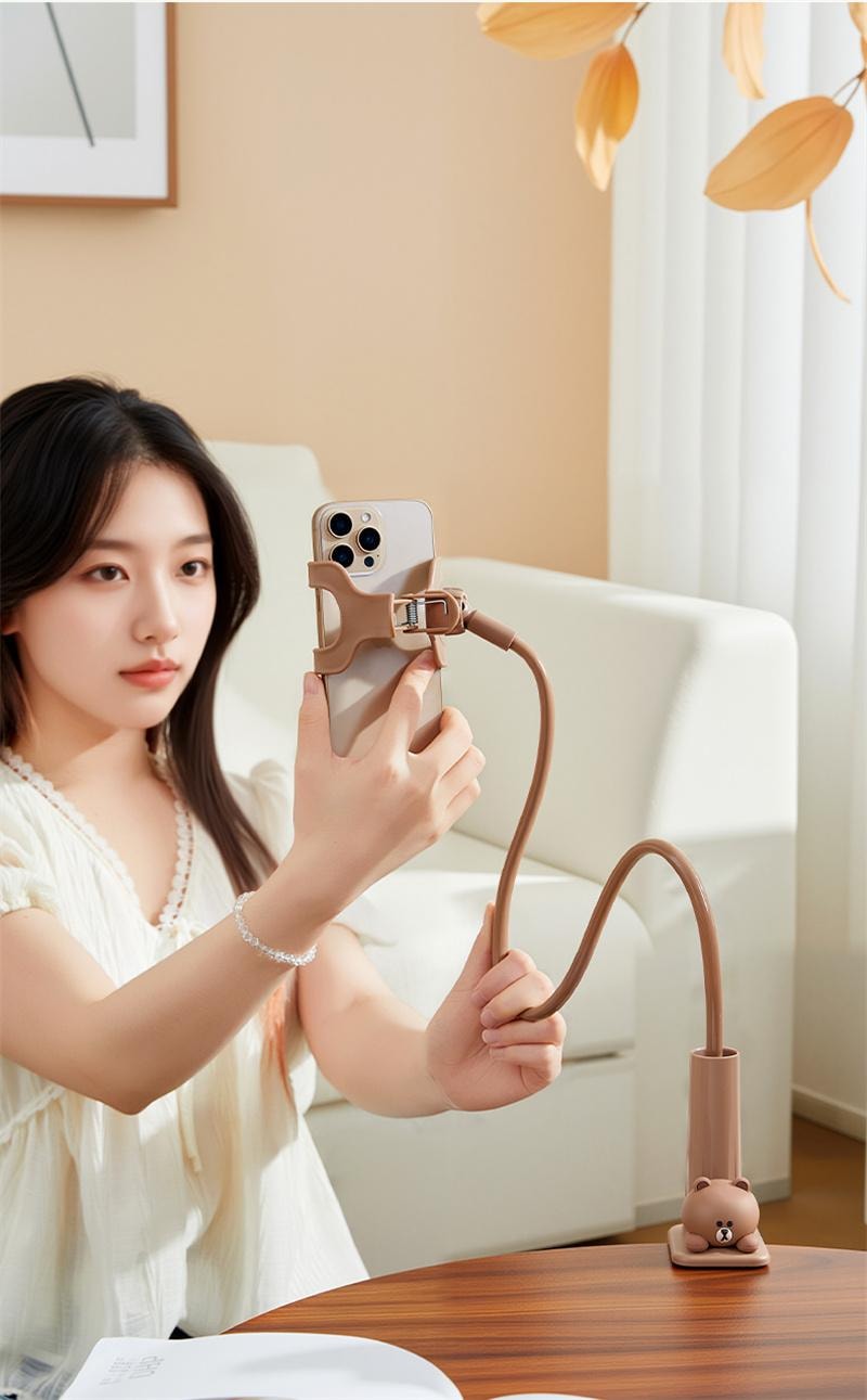 【中国直邮】 日本 LINE FRIENDS 手机支架新款桌面支撑架万能通用可旋转调伸缩节固定夹子 布朗 1个装