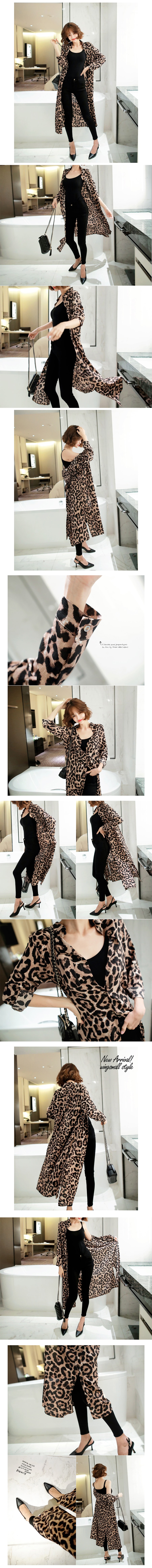 [KOREA] Leopard Print Button Long Shirt #Caramel Brown&amp;Black One Size(S-M) [免费配送]