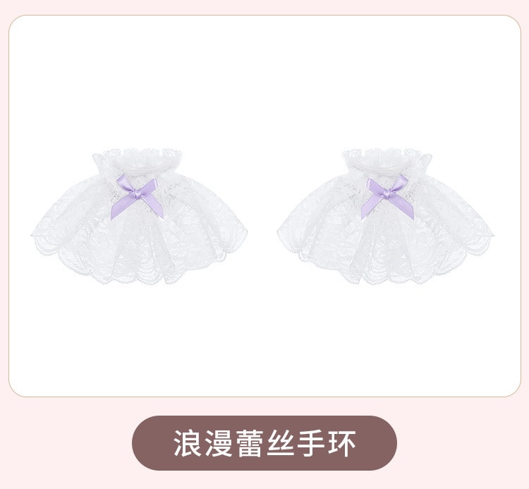 【中國直郵】霏慕 情趣內衣 蕾絲飾頸分體套裝 白+紫色均碼(含絲襪)