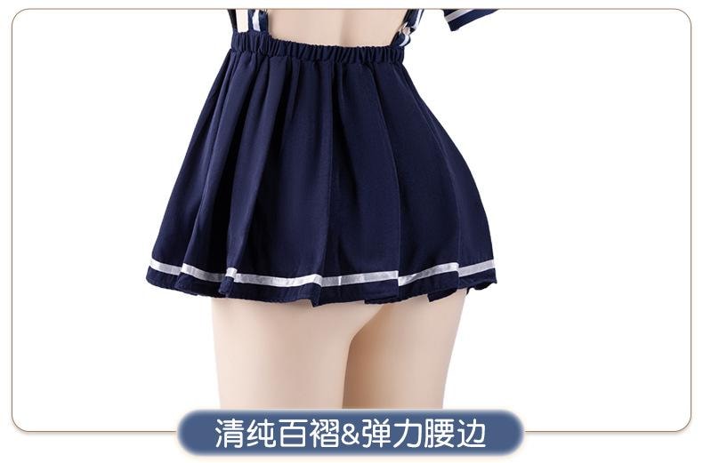 【中国直邮】 曼烟 情趣内衣 性感JK百褶背带裙兔女郎警官套装 蓝色均码(含丝袜)