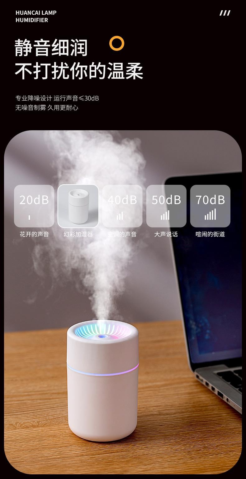 【中国空运直邮】 晶雅家 炫彩乘浪加湿器家用卧室宿舍USB七彩氛围灯迷你便携车载加湿器 黑色 一台装