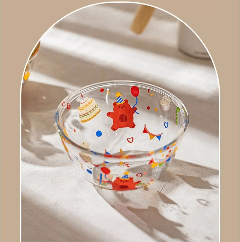 中国可爱小熊透明玻璃水果沙拉碗泡面碗家用高颜值酸奶甜品碗早餐碗#彩色1件入