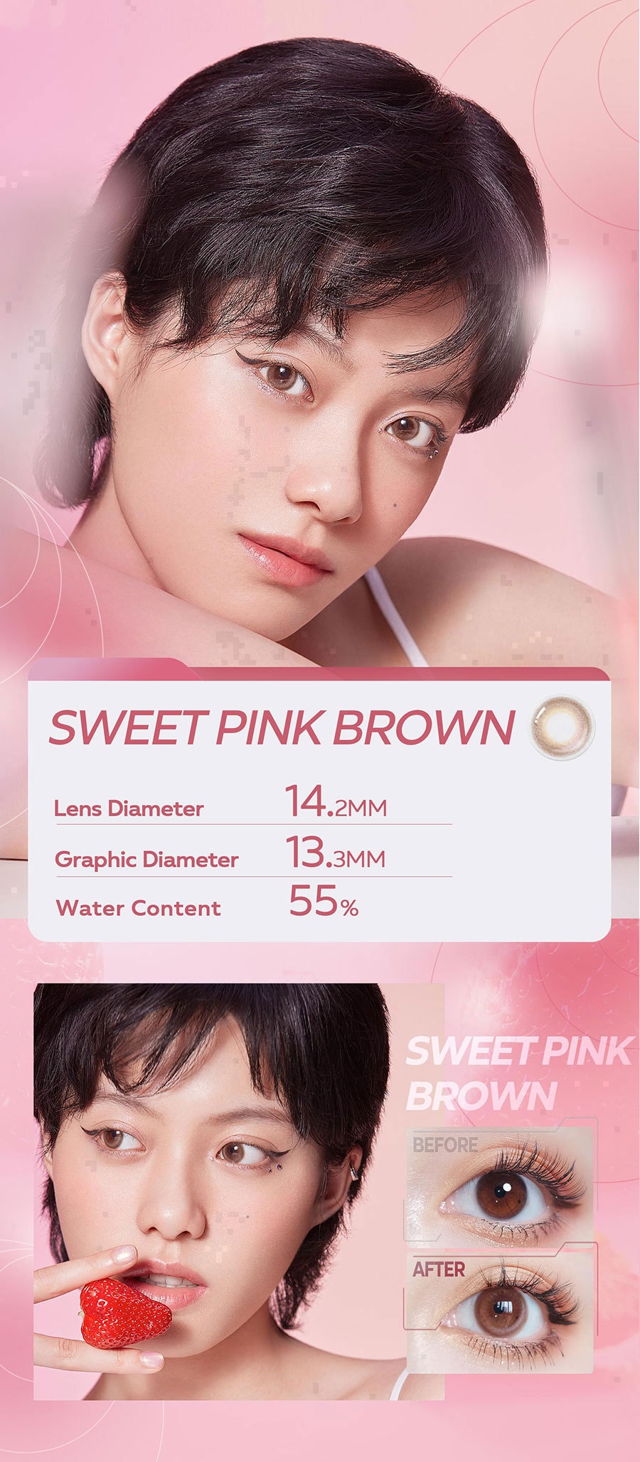CoFANCY Highlight Moment Collection Daily Colored Contacts (10pcs/box)#Sweet Pink Brown, -3.00(300)