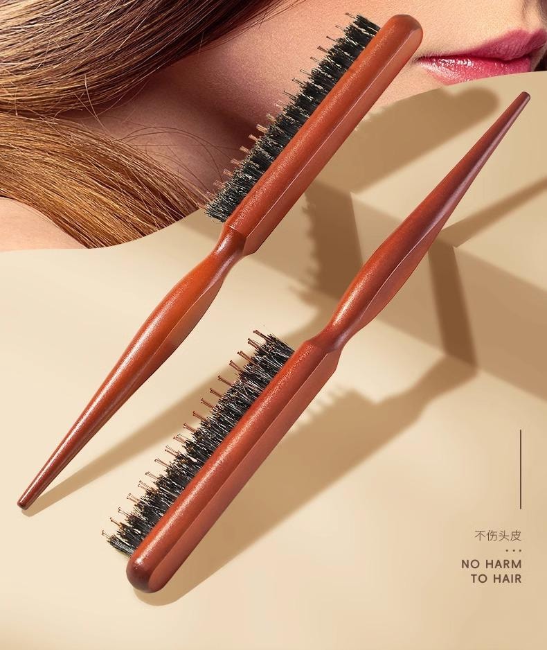  水月秦淮 【特價50單】 尖尾窄齒猪鬃毛梳1個裝 猪鬃毛打毛尖尾梳子蓬鬆窄齒捲髮化妝師專用造型扎頭盤發美髮馬尾防靜電