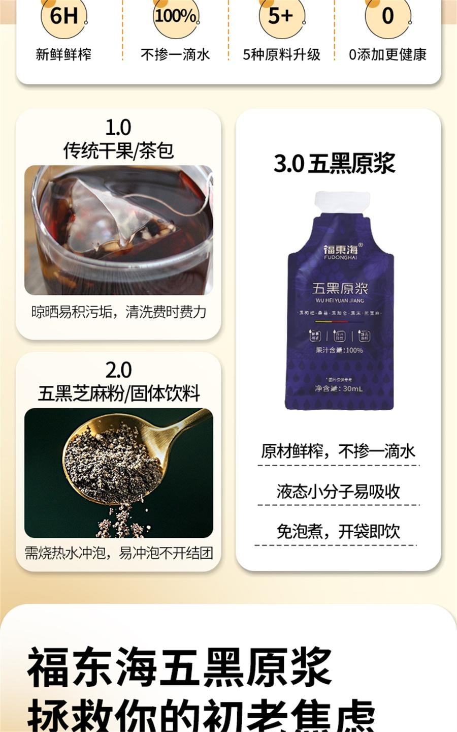 【中国直邮】 福东海 五黑原浆 黑枸杞原浆桑葚枸杞汁熬夜养发花青素五黑养生饮30ml*10袋/盒
