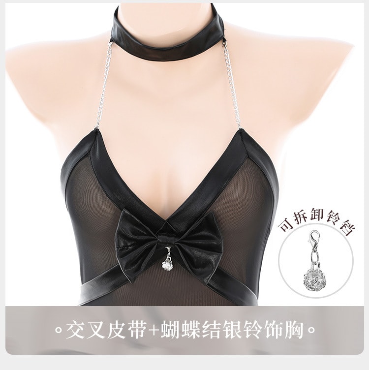 【中国直邮】霏慕 哑光皮拼网纱情趣束缚套装情趣内衣床上激情衣服(不含袜)