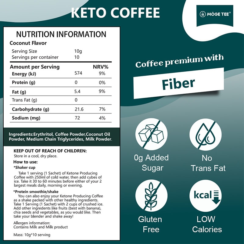 美國 願茶 Keto咖啡含MCT油的即食咖啡粉阿比卡咖啡粉牛奶粉中等烘焙冷咖啡每包3.53盎司(10袋)
