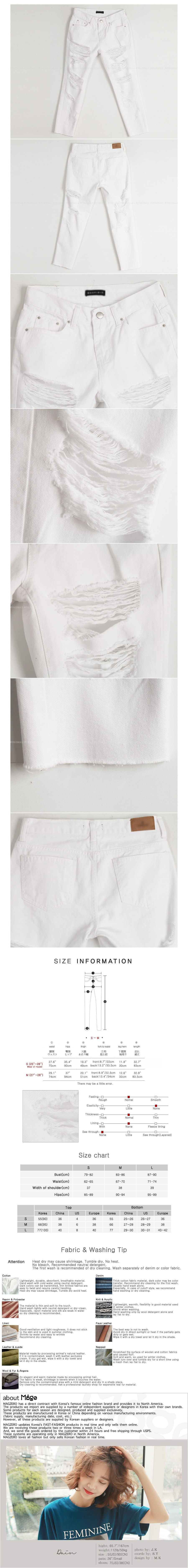 KOREA Distressed Cropped Jeans #White M(27-28) [Free Shipping]