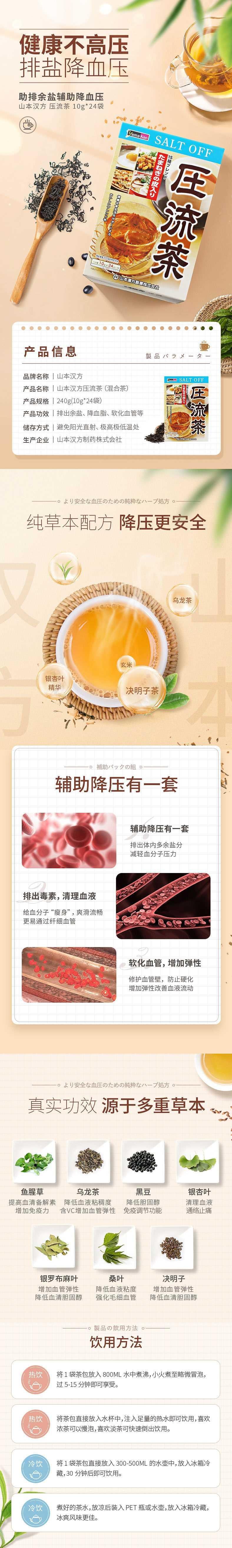【日本直邮】YAMAMOTO山本汉方制药 压流茶 10g*24包入 天然植物饮食健康茶