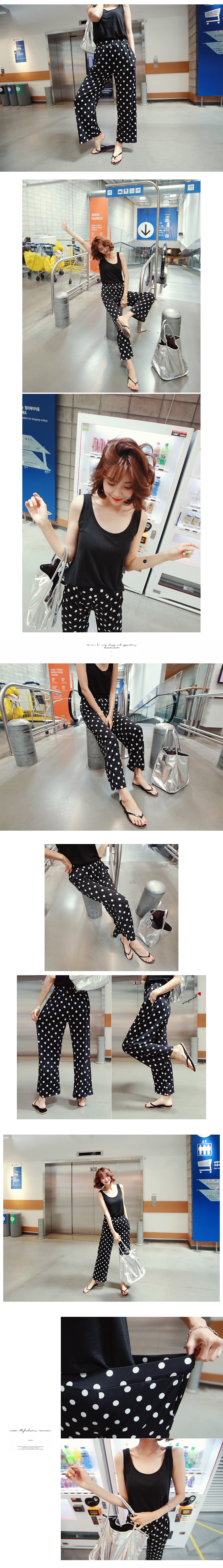 [KOREA] Polka Dot Wide Leg Ankle Pants #Black One Size(S-M) [Free Shipping]