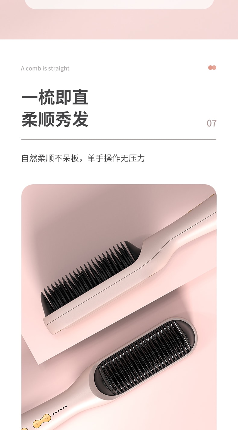 中國MinHuang敏煌六檔智能溫控負離子直髮梳 粉紅色 1件