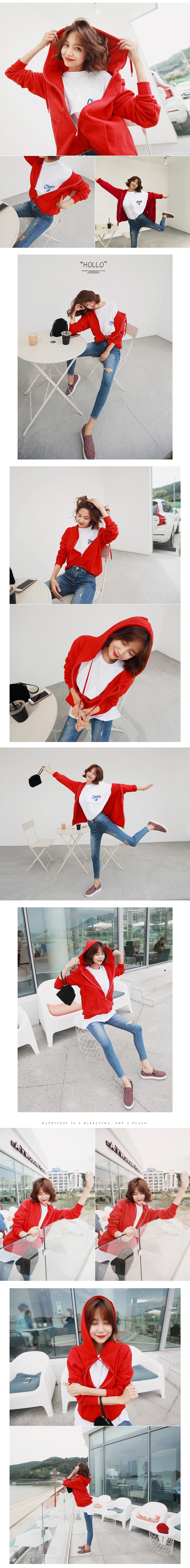 [KOREA] Full-Zip Hoodie #Red One Size(S-M) [Free Shipping]