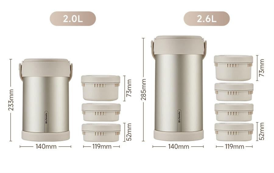 【中国直邮】 九阳 保温饭盒上班族保温桶不锈钢饭盒便当盒餐盒饭盒学生专用餐  榛果金-2.0L