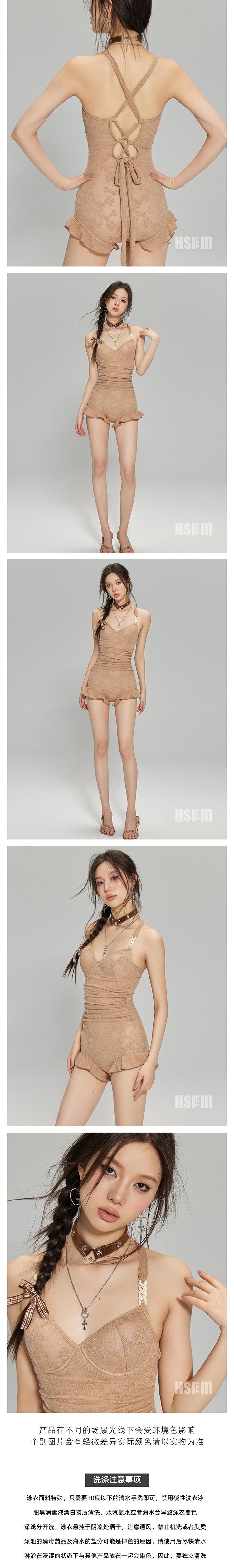 【中国直邮】 HSPM 新款辣妹风性感纯欲温泉度假高级感泳衣 咖色 M