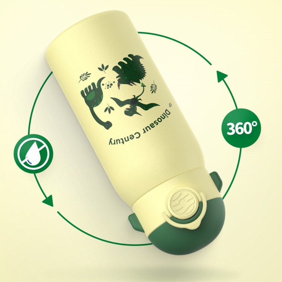 【日本樂天銷售TOP】FJbottle 真空兒童保溫杯水杯600ML 2個杯蓋【吸管式彈蓋+直飲倒水式組合蓋】以及吸管316不銹鋼【比304更好】 BPA free 附送掛繩杯套以及吸管刷米黃小恐龍12小時保溫24小時保冷