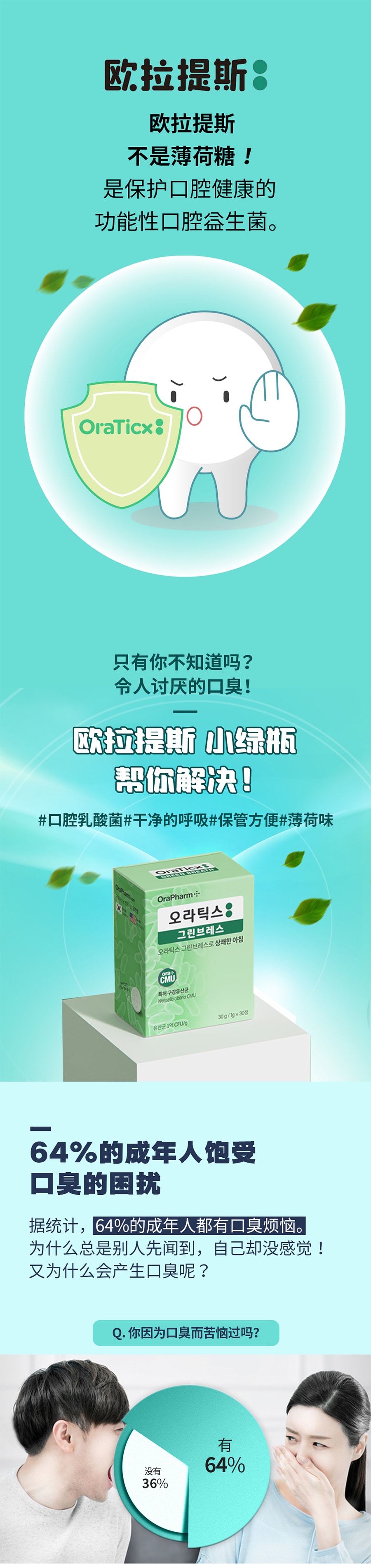 韓國 歐拉提斯 Green Breath 口腔益生菌 30顆 薄荷口味