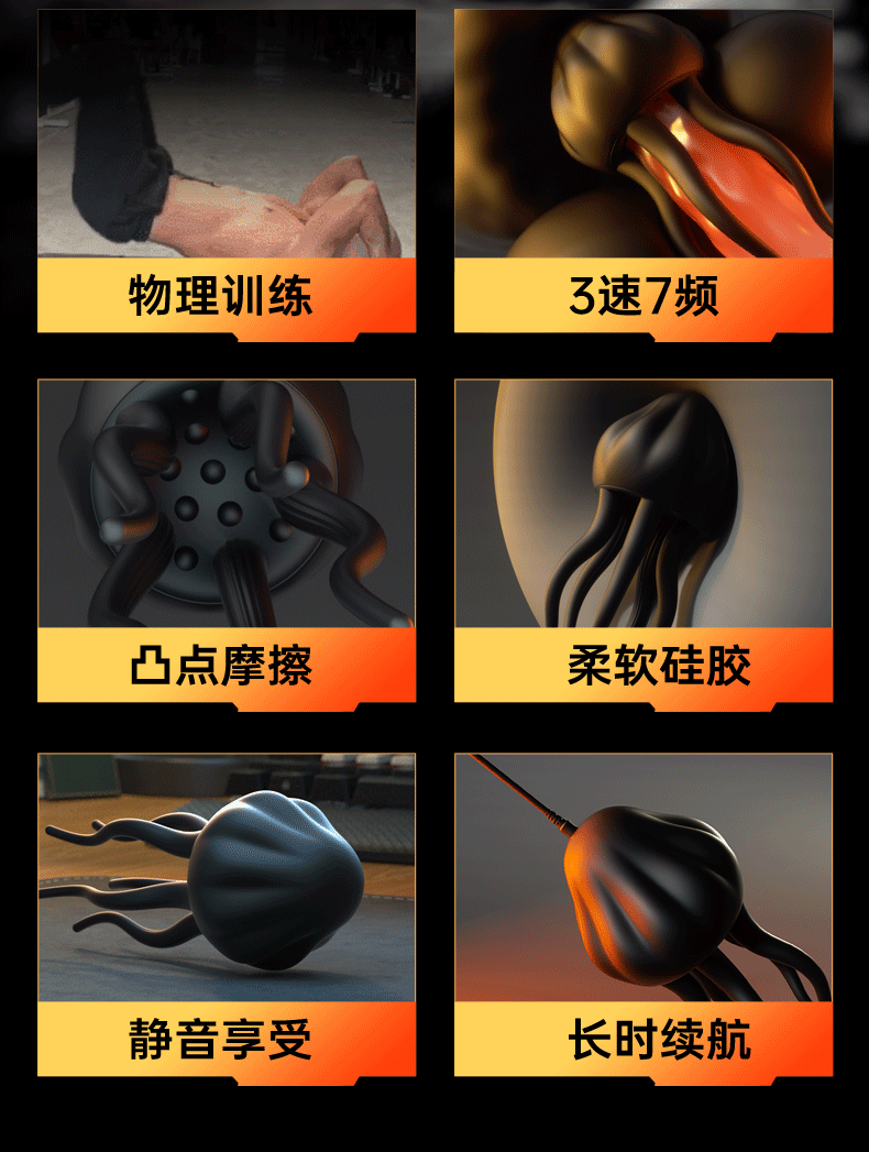 【中国直邮】 谜姬 水母训练器物理锻炼3速7频硅胶男用成人情趣用品1个装