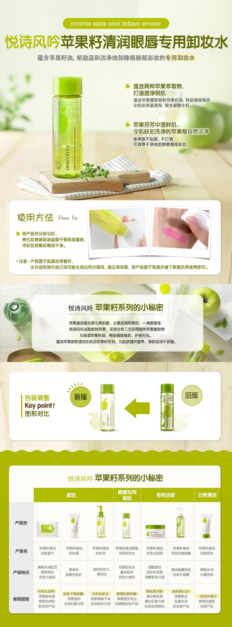 [韩国直邮] INNISFREE 苹果籽清润眼唇专用卸妆水 100ML