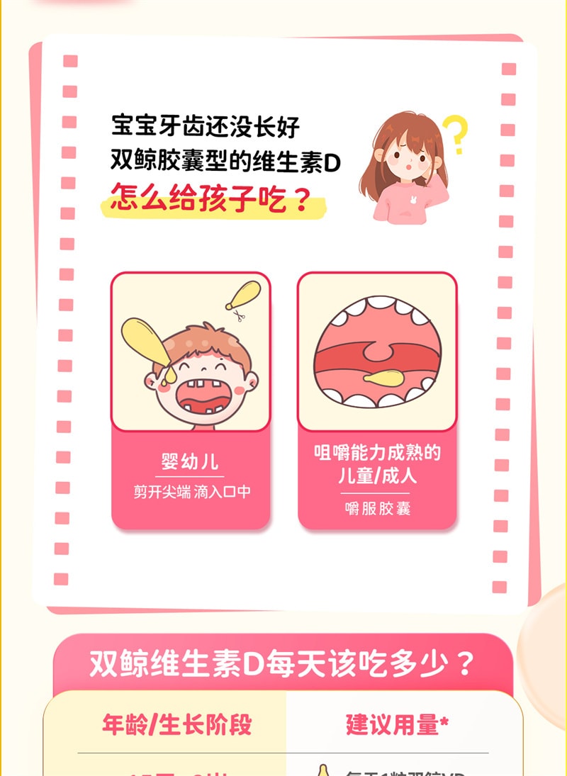 【中国直邮】 双鲸 维生素D滴剂 婴幼儿童补钙骨骼发育常备补充剂 24粒/盒