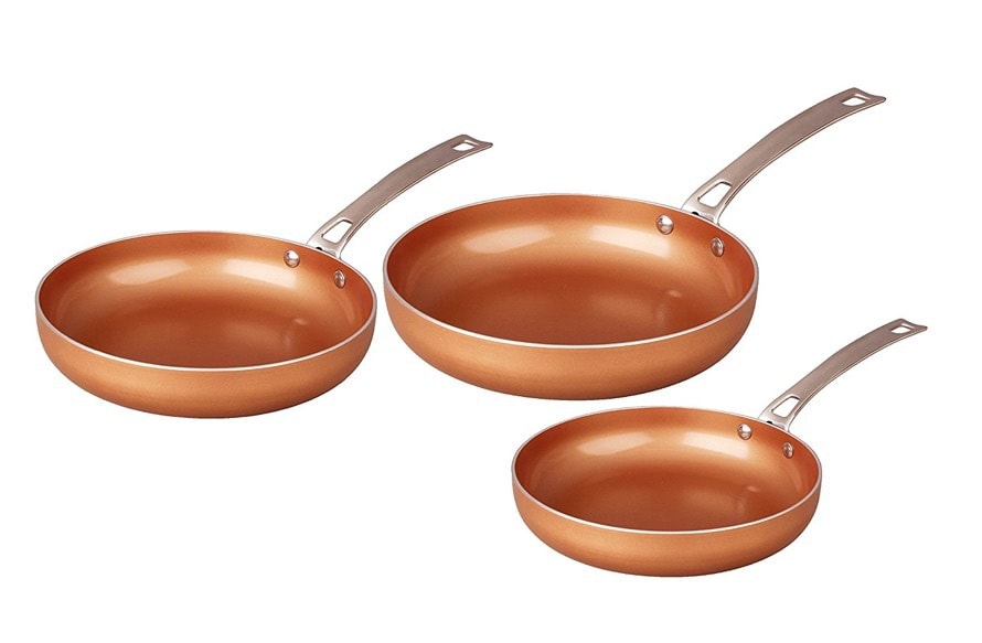 CONCORD铜色陶瓷涂层不粘锅煎盘100%健康材质8''/9.5''/12''三个套装