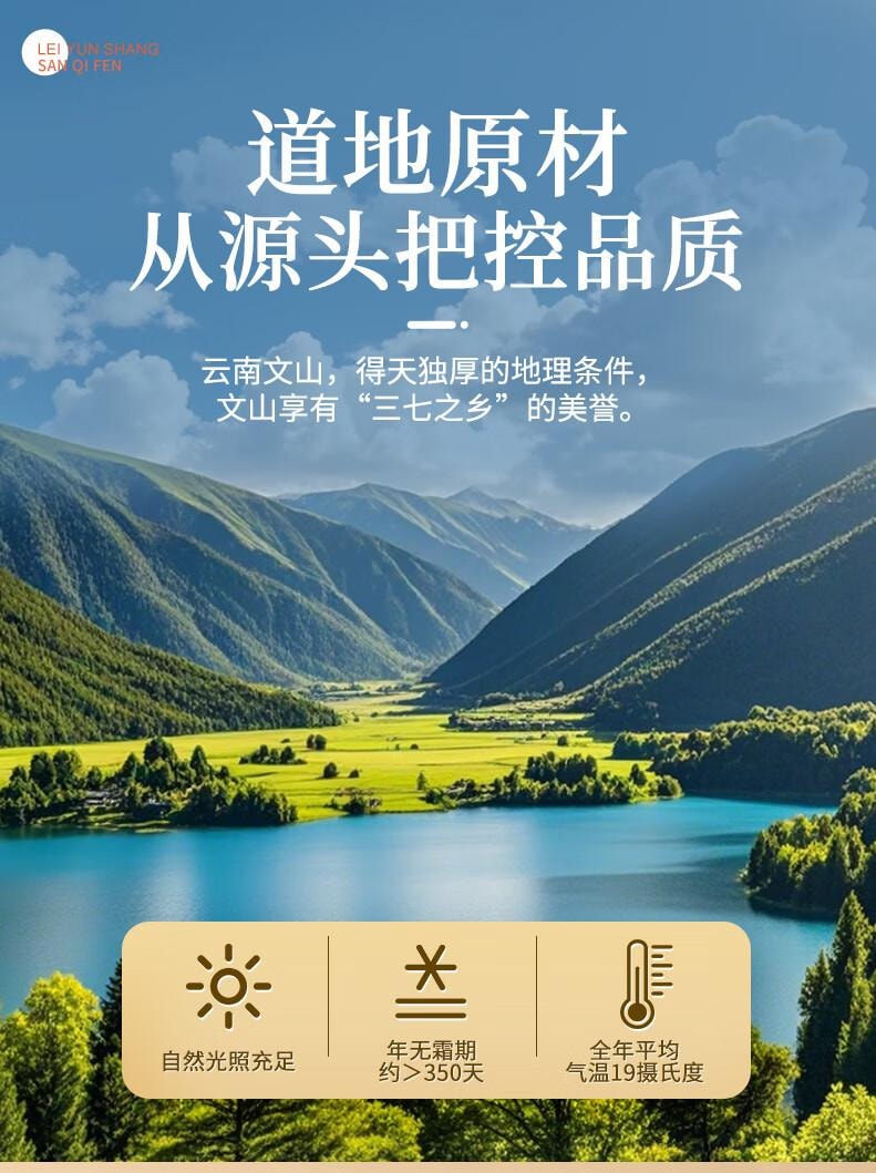 雷允上 【原料纯净 粉质细腻】三七粉50g 云南文山三七大颗打粉 田七粉 三七头细粉 中老年人滋补品【活血化瘀、保护心肌、抗缺氧、跌打损伤、告别三高】远高于国家药典标准的皂苷含量