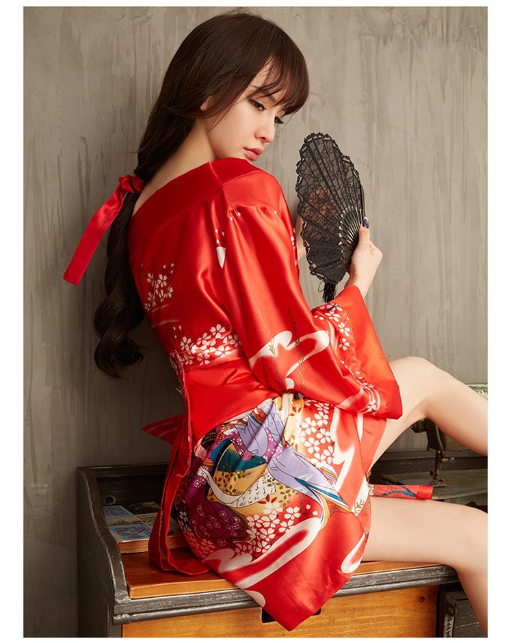 【中国直邮】久慕雅黛 日式睡袍浴袍家居服 红色 均码