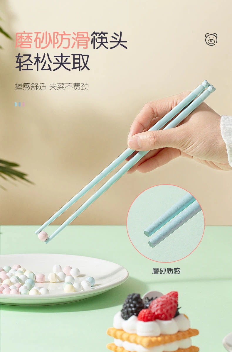 【中國直郵】雙槍 馬卡龍色 可愛萌趣風 小熊合金筷子 家用防滑耐高溫 不易發黴抗菌合金筷 5雙裝 |*預計到達時間3-4週
