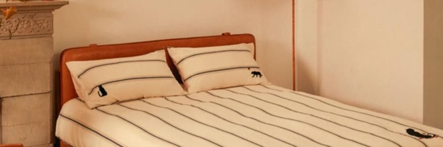 THEBEAST野兽派 都市野兽 黑豹全棉磨毛色织床品四件五尺230*200cm 床笠款, Full size, 米色条纹