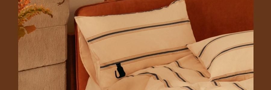 THEBEAST野兽派 都市野兽 黑豹全棉磨毛色织床品四件五尺230*200cm 床笠款, Full size, 米色条纹